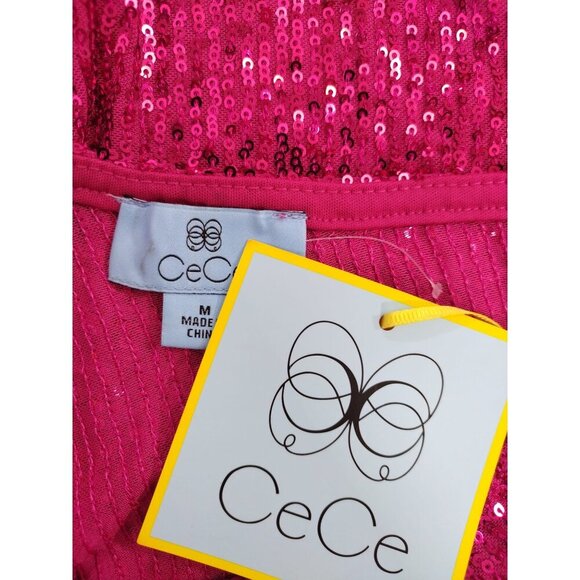 CeSe Women's Fuchsia Sequin One Shoulder Blouse with Bow Detail, Size M. - Picture 3 of 9